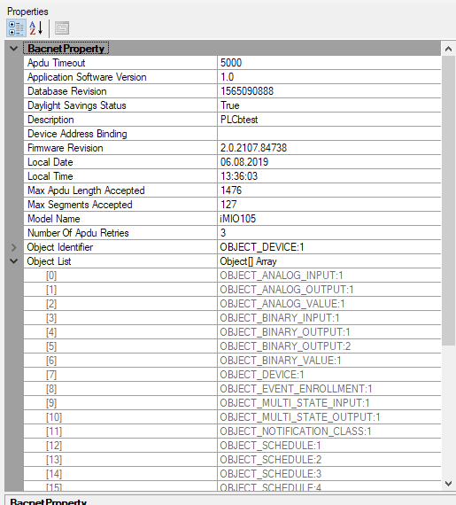 BACnet object list v Yabe